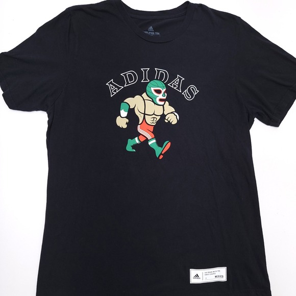 Adidas Lucha Libre Luchador Mexico Mascot T-Shirt‎ Large  Black L Amplifier Tee - Picture 1 of 7